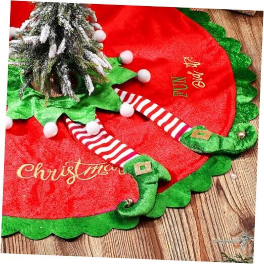 Elf Christmas Tree Skirt Velvet Christmas Tree Skirt with Candy 36 Inch Red