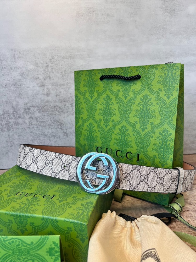 Gucci Beige Leather Belt Mens Size M with Silver Buckle Authentic