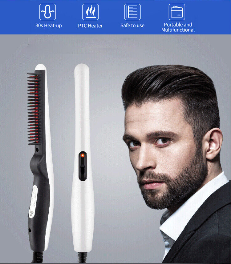A++ Beard Straightener Comb Quick Heated Brush Styler For Mens Pro Hair Electric