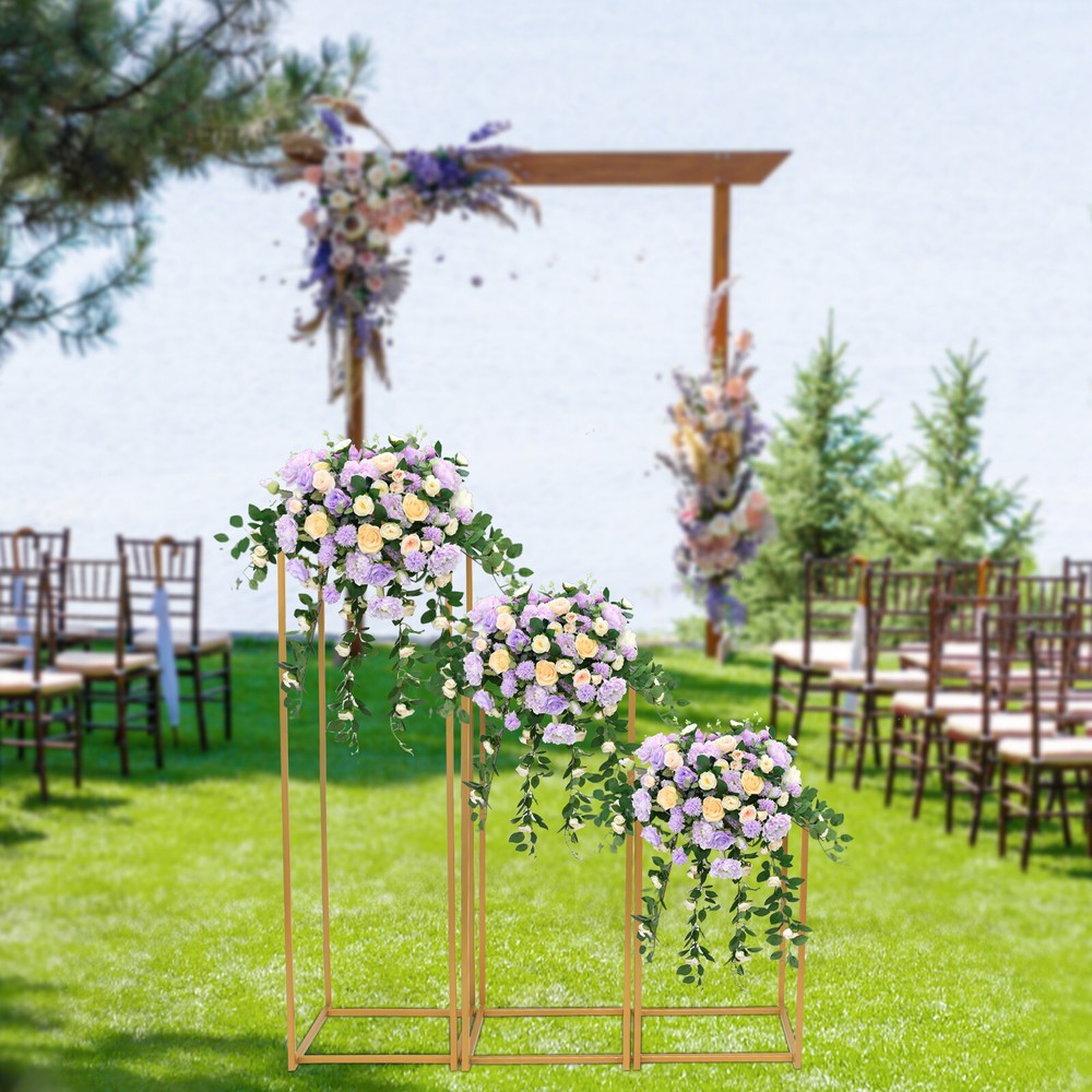 Gold Wedding Flower Stand Plating Floral Decor Vase Floor Column Stand Sets of 3