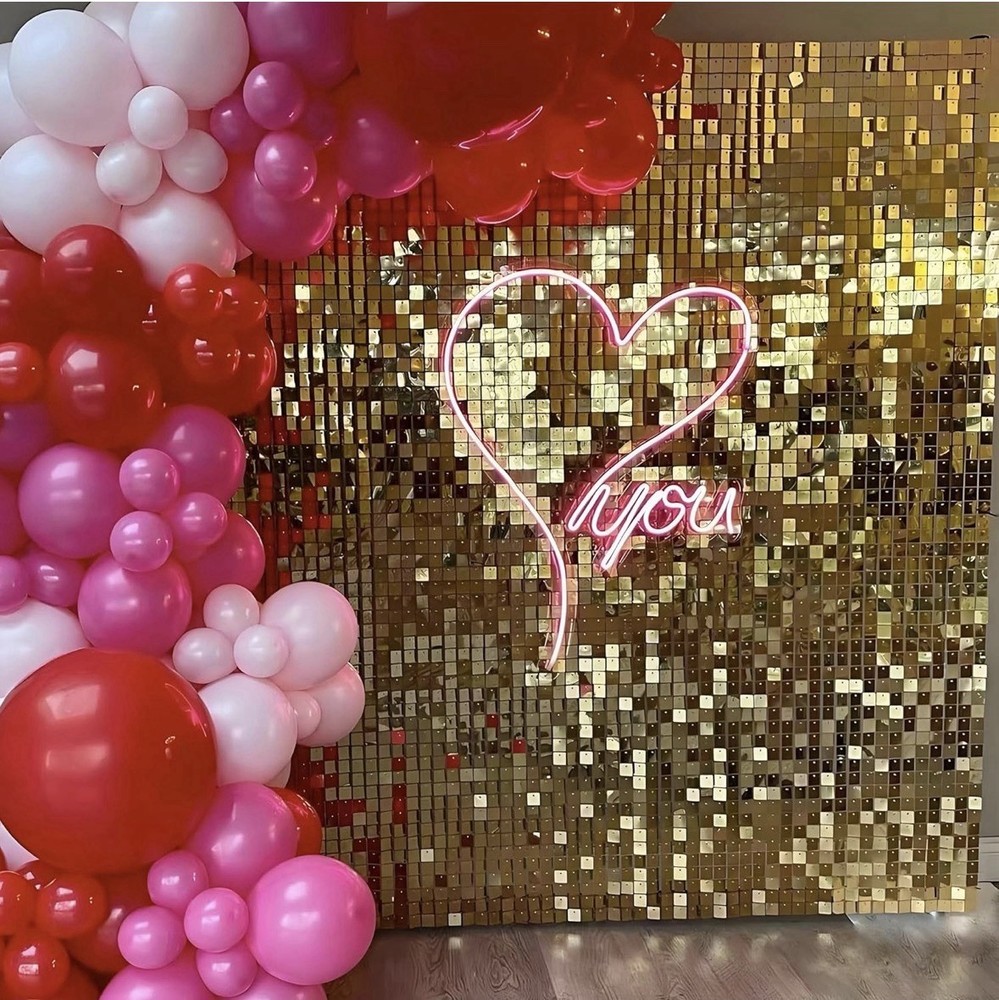 Gold Wall Backdrop Interlocking Sequin 24 Panels w/ Clear Grid Back, Party Decor