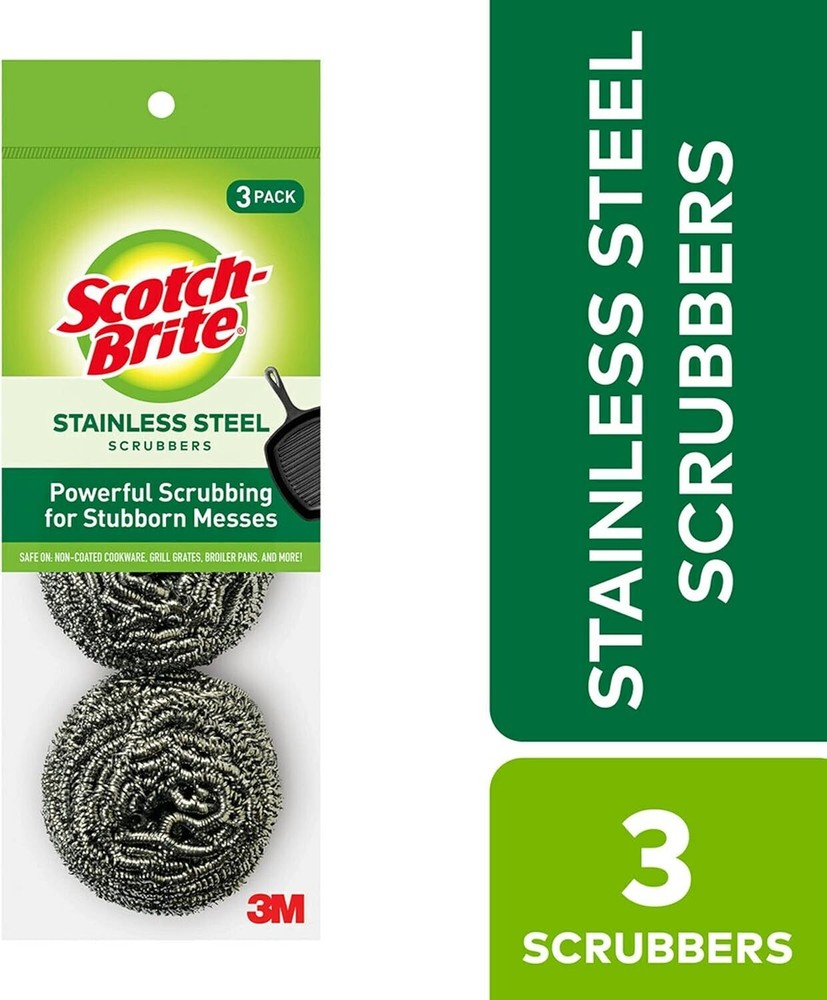 Scotch-Brite Stainless Steel Scrubber, Dish Scrubbers for Cleaning 3 Scrubbers