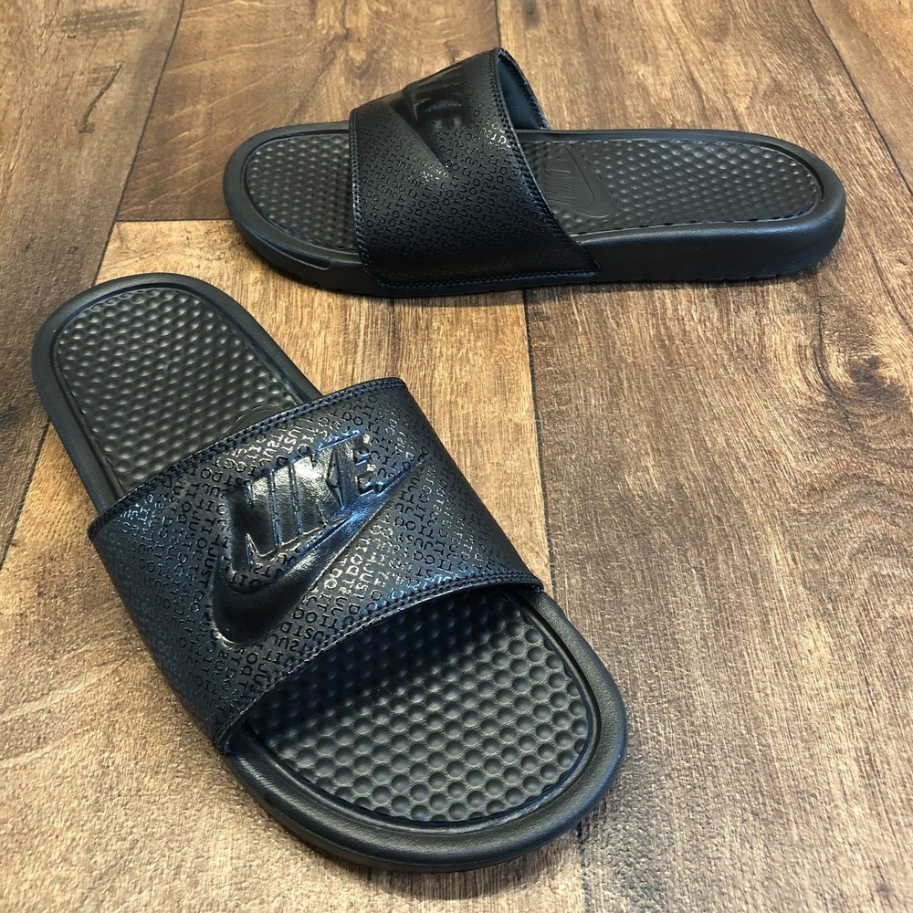 NIKE BENASSI JDI MEN'S Triple Black 343880-001 Slides Sandals Size 10 MINT