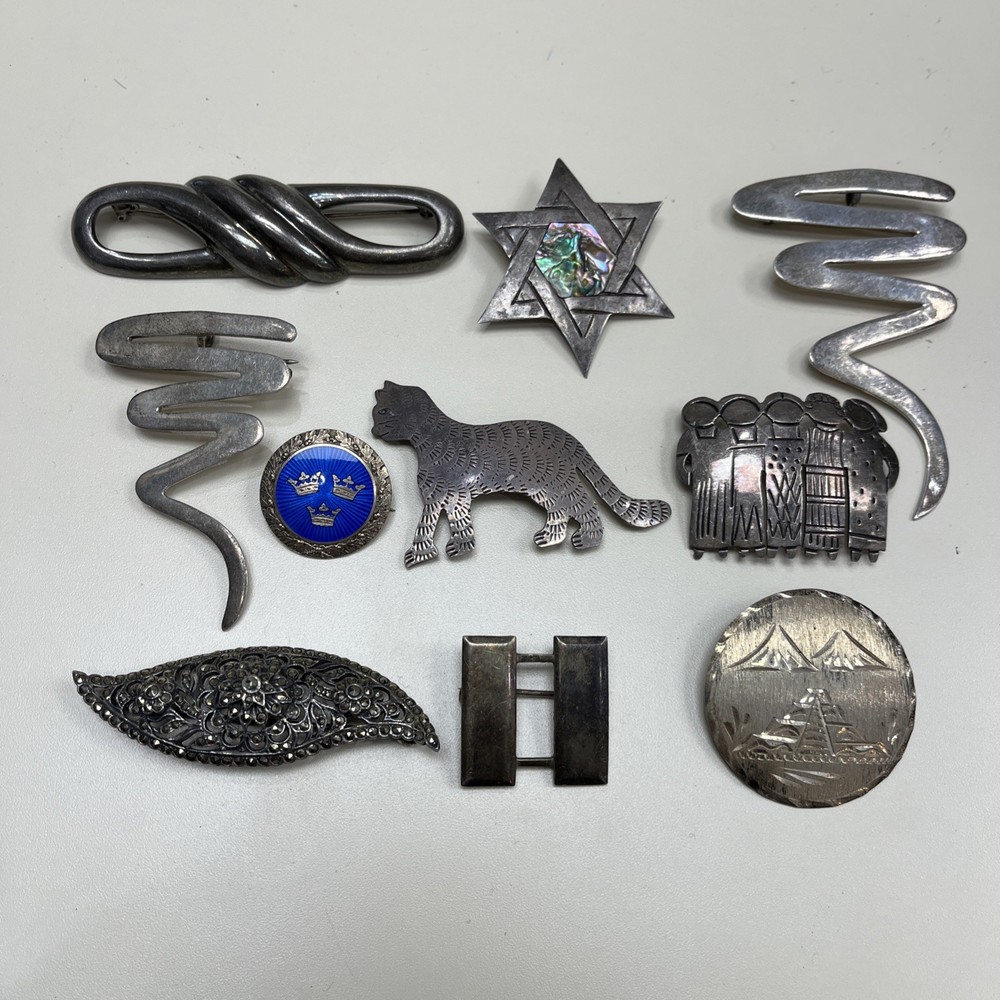 Vintage lot of 10 Sterling Silver  OLD PINS/BROOCHES