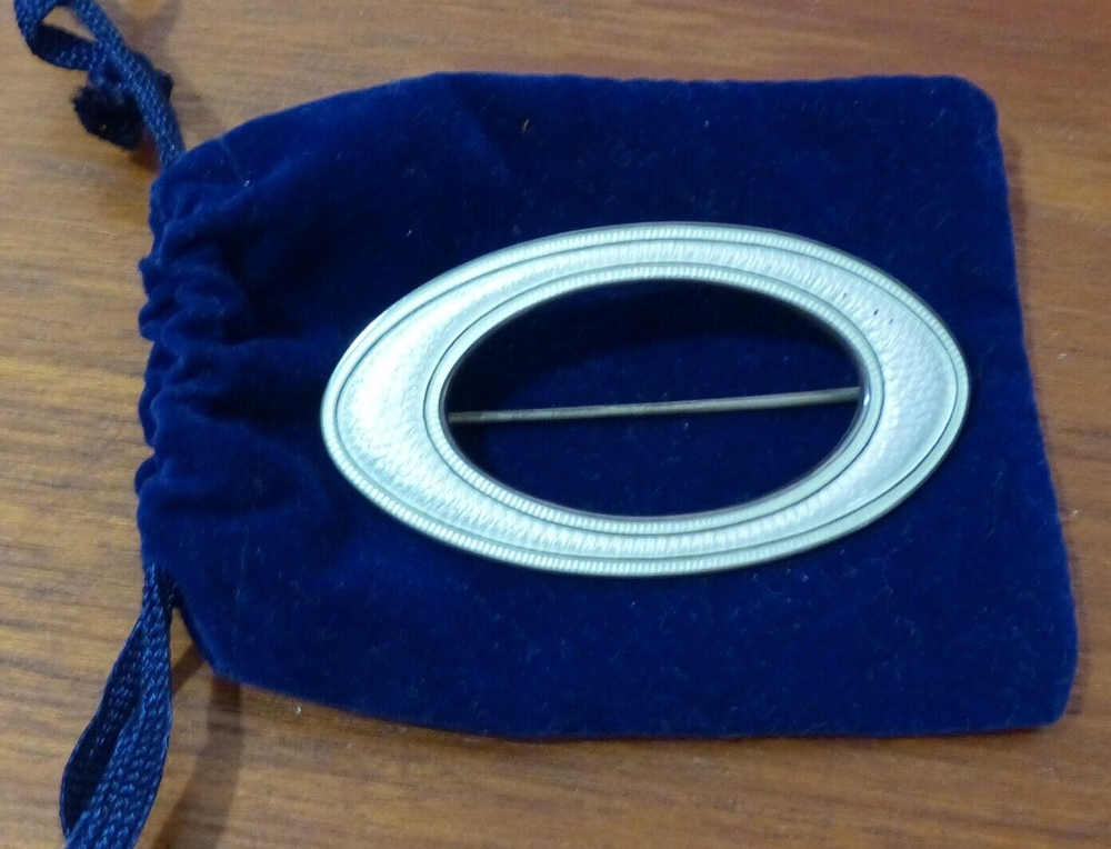 Sterling Silver Guilloche Sash Brooch Pin Estate Jewelry Antique Victorian