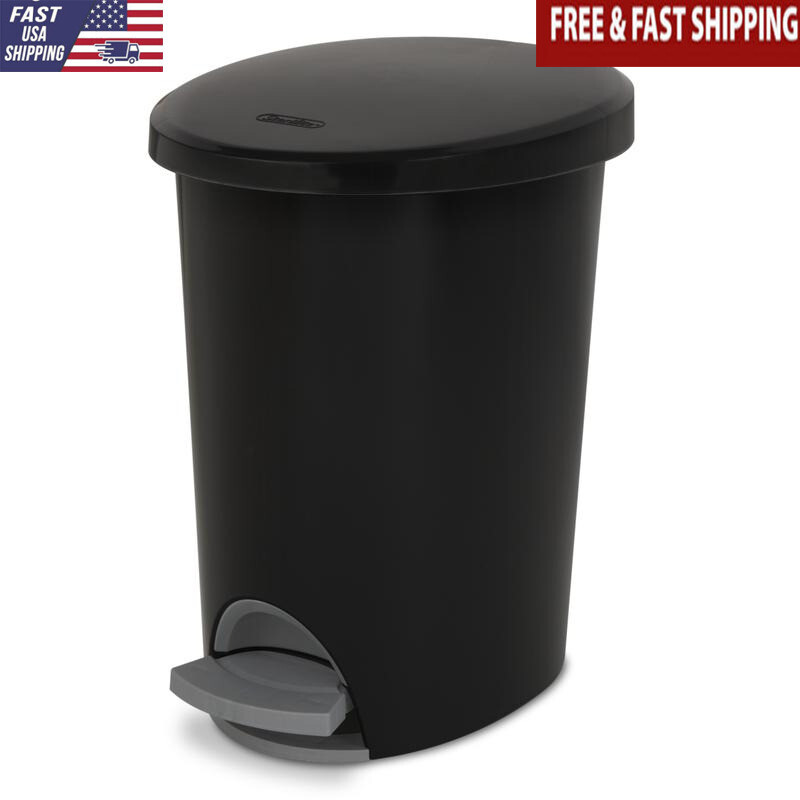 Step-On Trash Can Hands-Free Oval Wastebasket Removable Bag Ideal Narrow Spaces