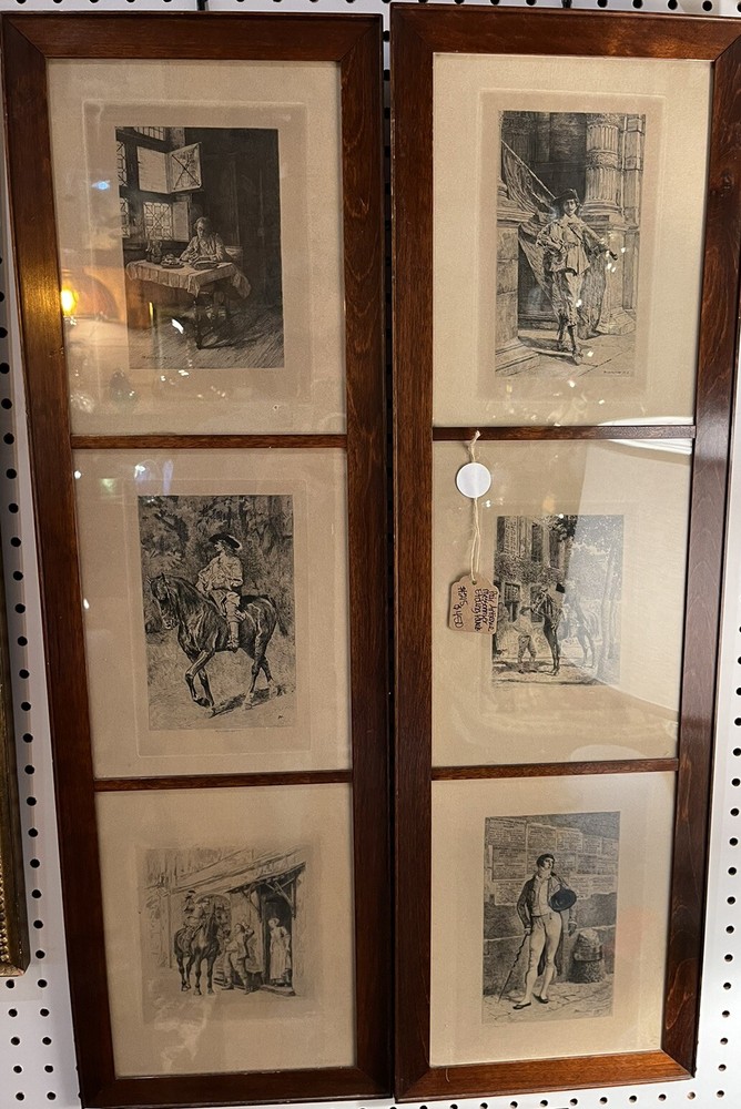 Pair Antique Jean-Louis Ernest Messonier Framed Hanging Panels Etchings Signed