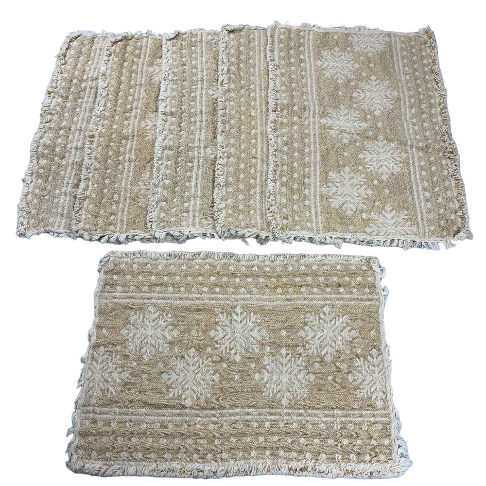 6 Cream & Gold Snowflake Holiday Placemats – Winter Table Decor