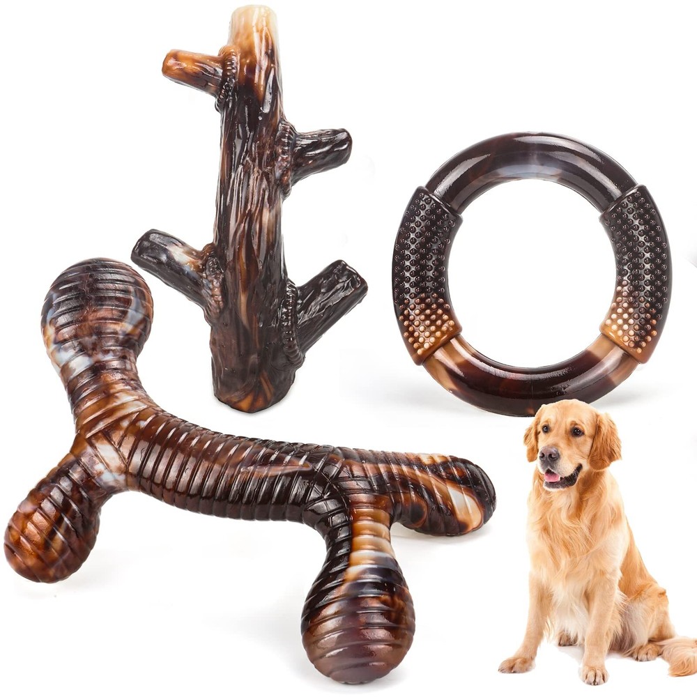 Dog Toys, 3 Pack Indestructible Dog Chew Toys for Aggressive Chewers, Tough N...