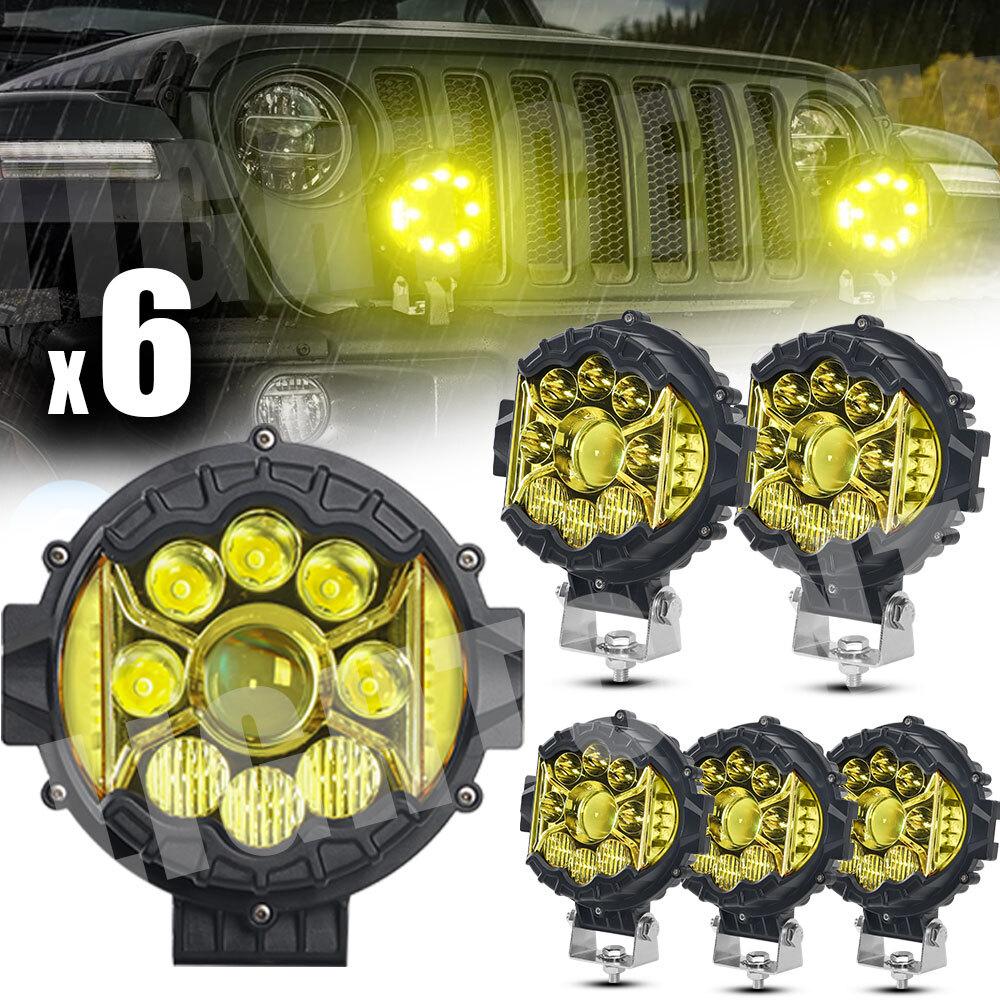 6PCS 7 Inch Round LED Work Light Pods Spot Flood Combo for Offroad Truck Driving