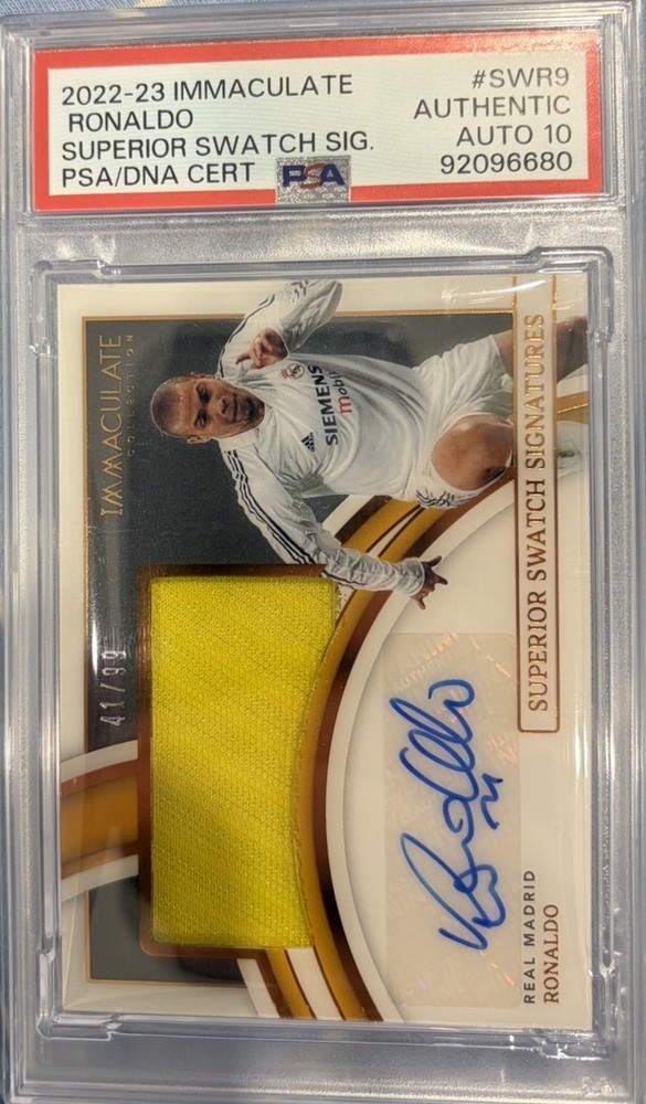 Ronaldo Nazario Panini Immaculate Collection Patch Auto 41/99 PSA 10