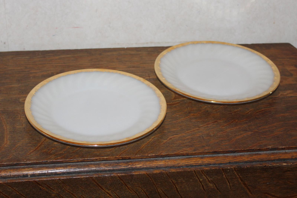 Vintage Anchor Hocking Fire King Milk Glass Swirl Salad Plates - Set of 2