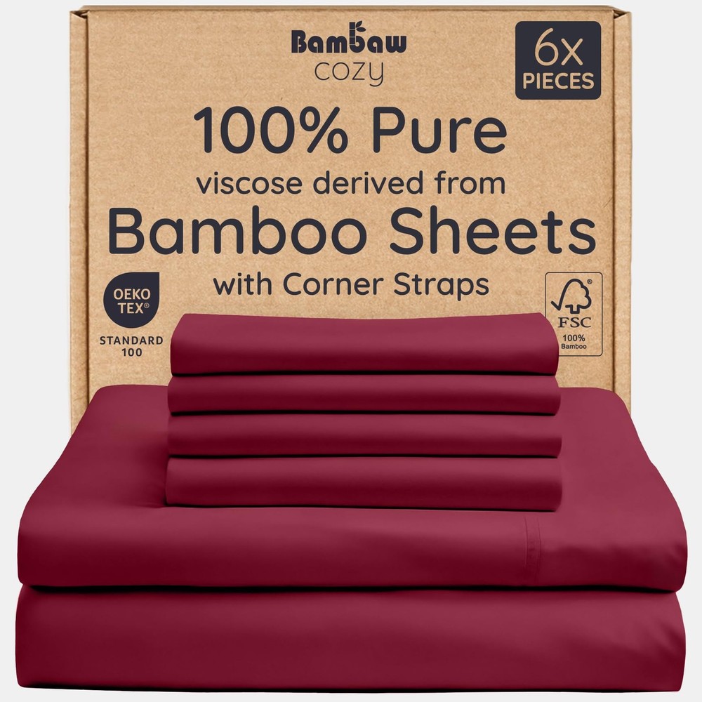 100% Bamboo Viscose Queen Sheet Set 6-Piece Cooling Bedding Queen Size