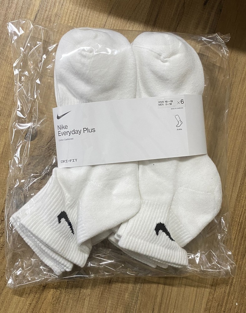 Nike Everyday Cushion Ankle Training Socks, Size L - White (6 Pair)