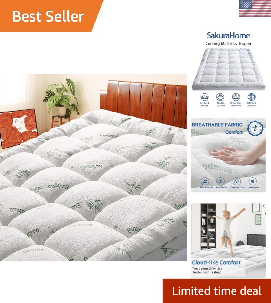 Cooling Bamboo Viscose Twin Mattress Topper Extra Thick Breathable Quilted