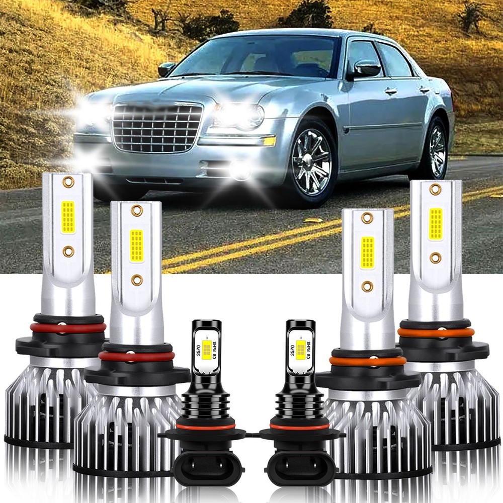 6PCS LED Headlight + Fog Light Bulbs kit Combo 6000K For Chrysler 300 2005-2009