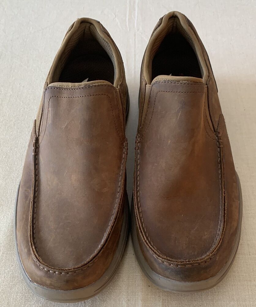 Skechers Mens Brown Leather Arch Fit Slip On 204184 Moc Toe Sz 14