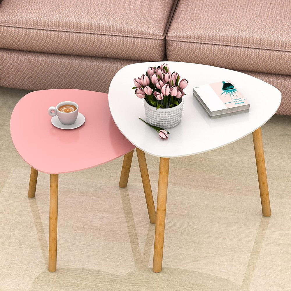 Bamboo Nesting Coffee Tables - Small Coffee Table for Living Room, Set of 2 Tria