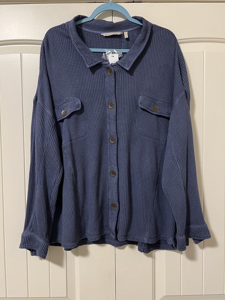 Soft Surroundings Audra Waffle Night shadow Blue Blouse Size XL(18).