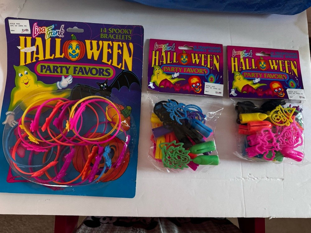 Vintage Lisa Frank Halloween Party Favors HTF Spooky Bracelets & Bubble Wands