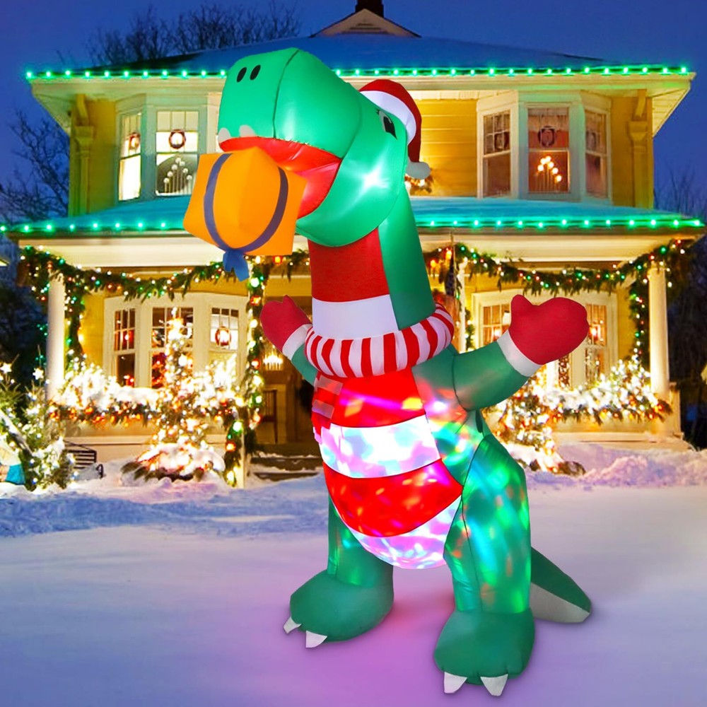 8FT Christmas Inflatables Outdoor Decorations, Christmas Inflatable Dinosaur ...