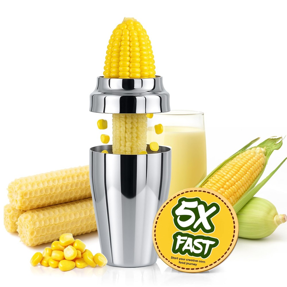 YYP Corn Cutter Peeler, Corn Cob Stripper with Cup [No Splatters or Mess], 304 S