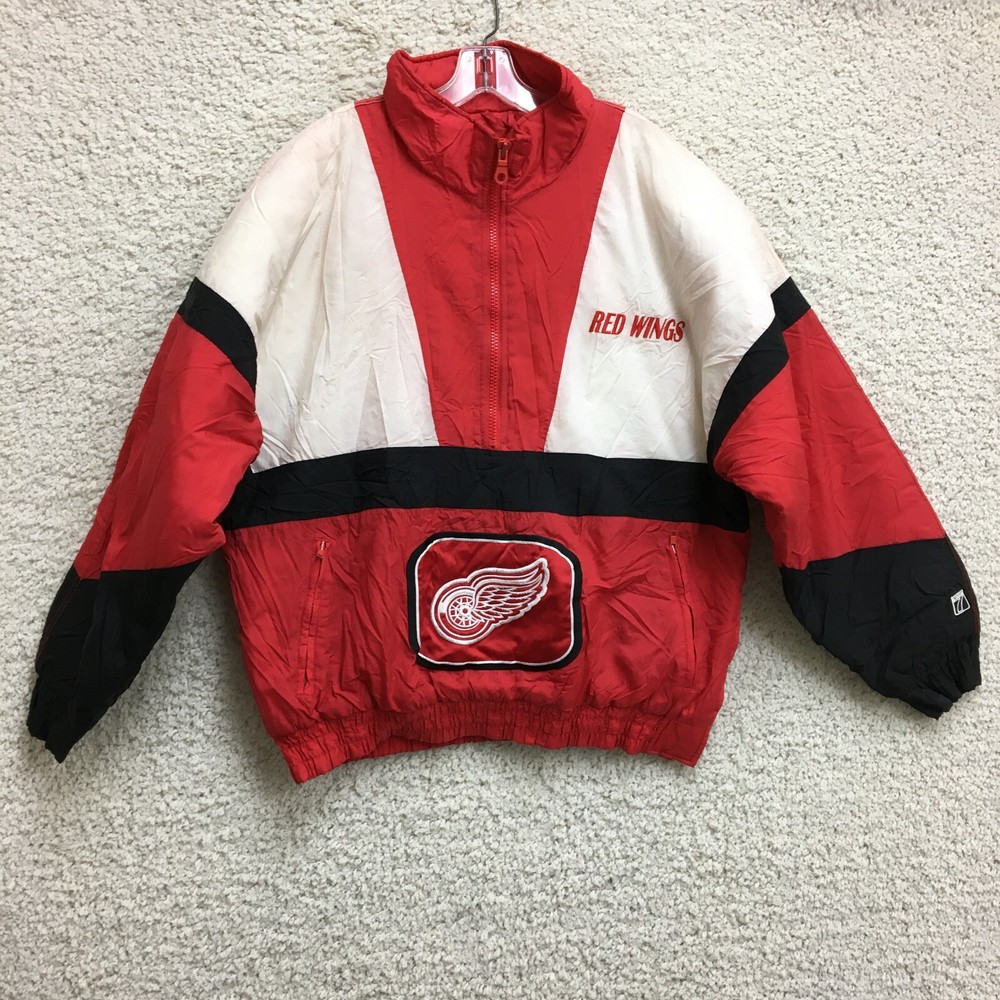 VINTAGE Detroit Red Wings Jacket Extra Large Men Red NHL 1/2 Zip Windbreaker 90s