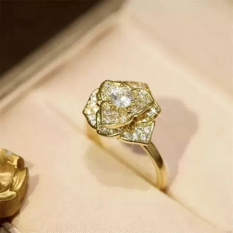 14K Yellow Gold Plated 2Ct Lab Diamond Floral Wedding Band