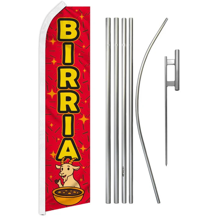 Birria Advertising Swooper Feather Flutter Flag & Pole Kit Food