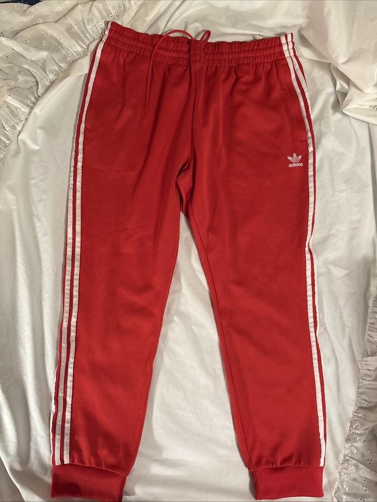 Adidas Originals Track Pants Red 3 Stripe Trefoil Joggers Size 2XL Cuffed Retro