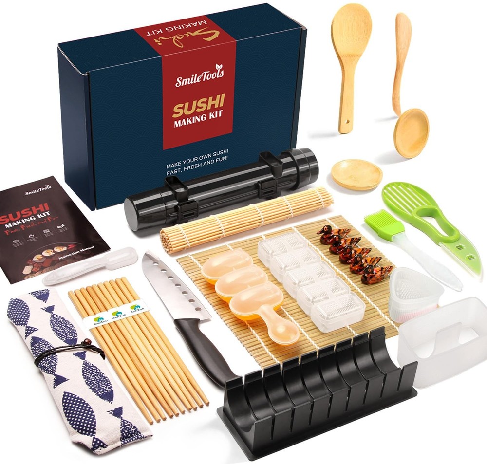 28-Piece Sushi Making Kit with Bamboo Mats – Fun Parent-Child DIY Roller Set