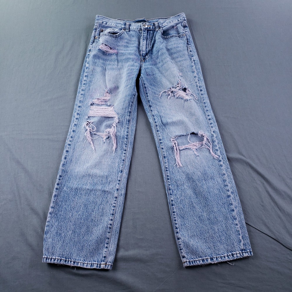 Vintage Y2K Ripped Acid Wash Aeropostale Womens Blue Pink Grunge Jeans Size 8