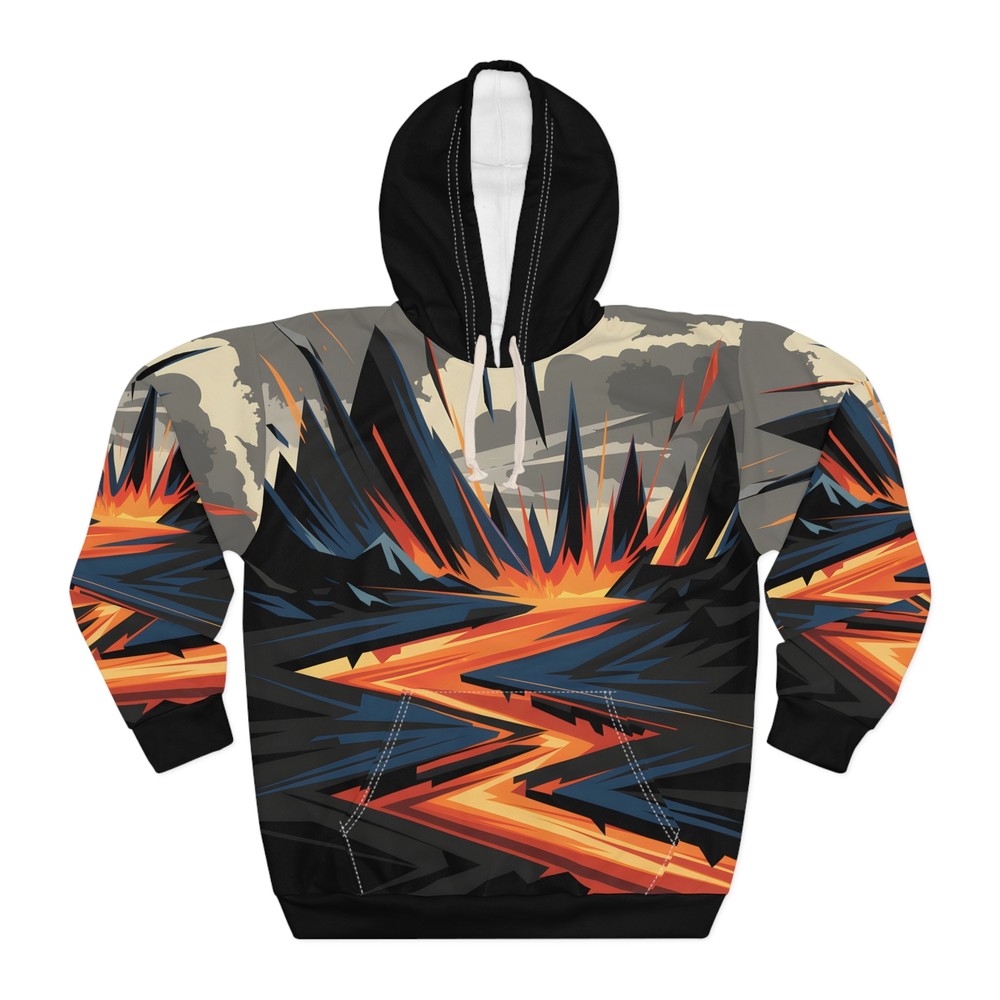 Obsidian Flare All Over Print Pullover Hoodie for Adventure Travel Enthusiasts