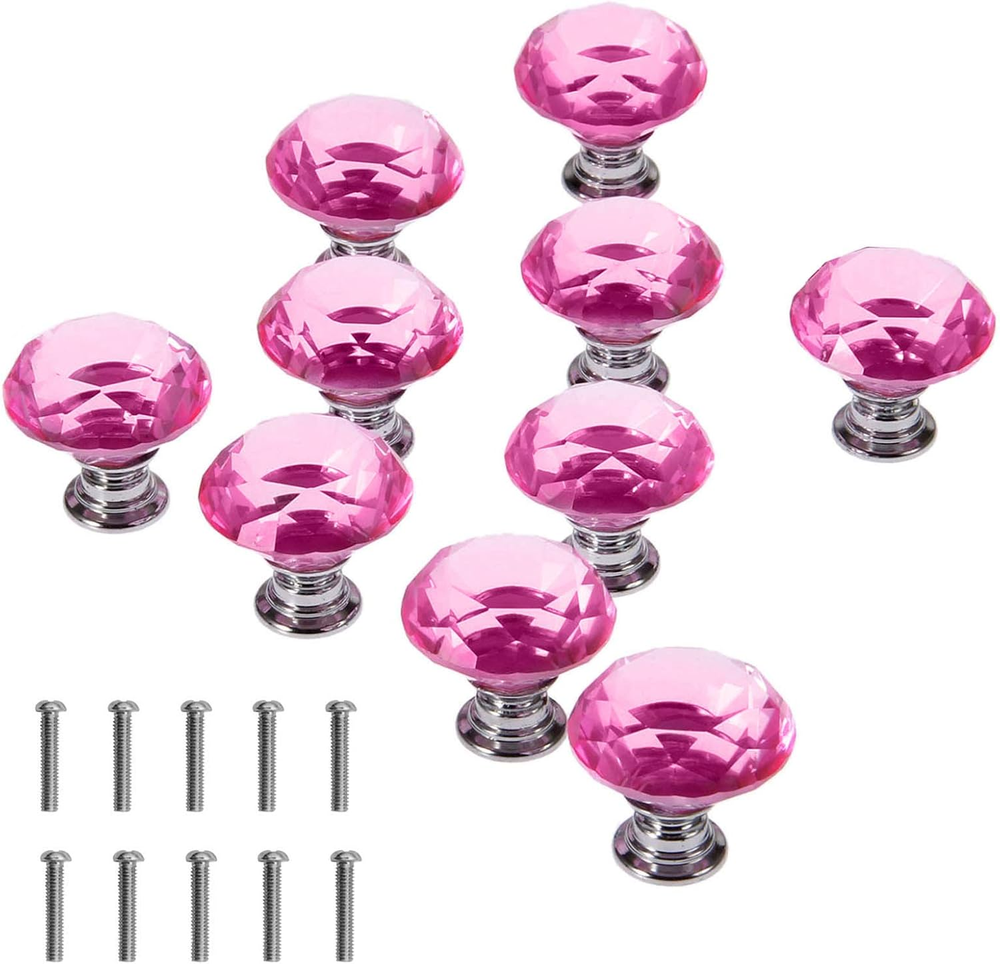 Crystal Glass Cabinet Knobs, 30Mm Diamond Shape Drawer Pulls Handles,