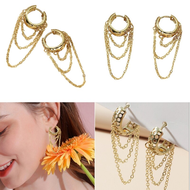 Tassels Chain Hoop Earrings for Stylish Female Circular Rings Ear Buckle Jewelry