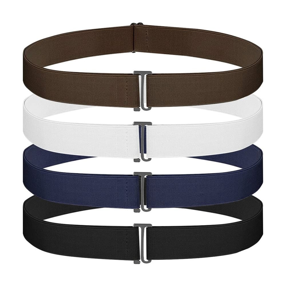 4 Pack Adjustable Stretch Belt, Invisible Belt with Flat Buckle, No Show Elas...