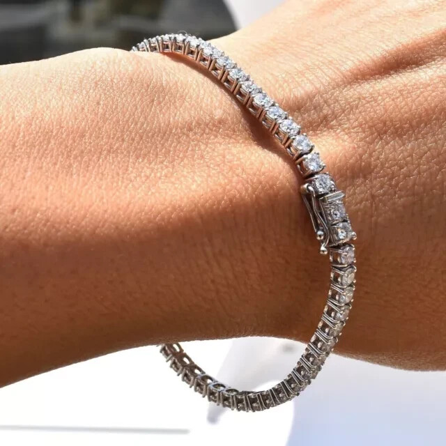 Women's 9ct White Gold Plated Diamond Tennis Bracelet 7.5in
