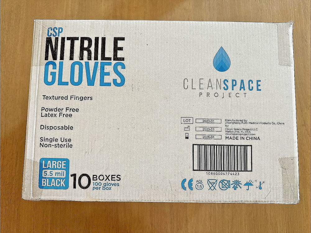 5.5 Mil Black Nitrile Gloves Large 1000 Count Textured Fingers Latex Powder Free