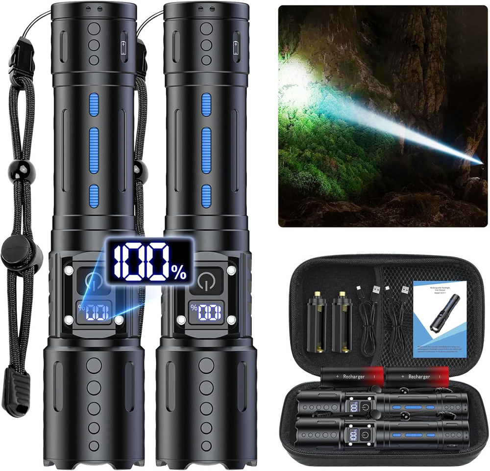 Flashlights High Lumens Rechargeable - 20,000 Lumens Super Bright Tactical LED F