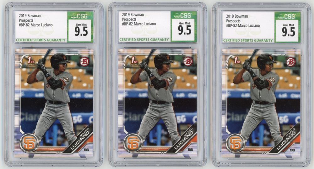 3x Marco Luciano 2019 Bowman Prospects BP-82 CSG 9.5 Gem Mint  