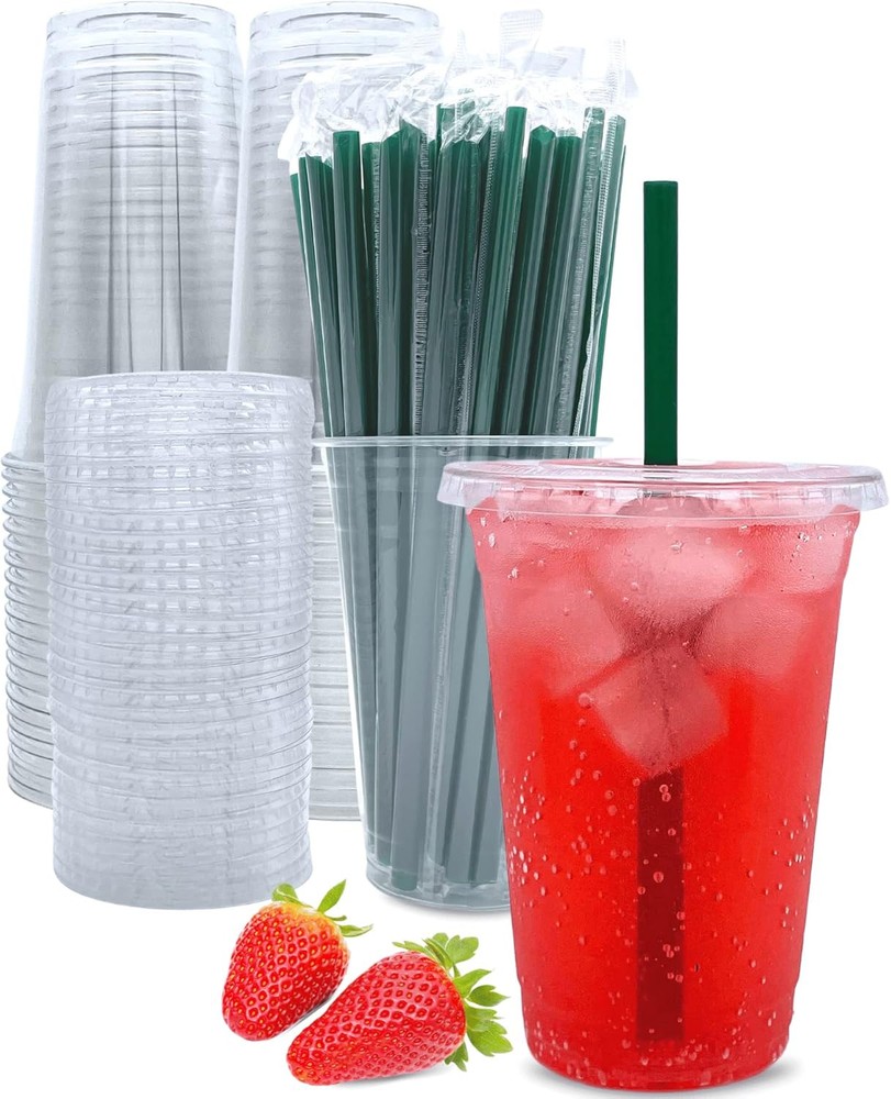 Aatriet 50-Piece 20oz Clear Plastic Cups with Lids and Straws for Parties
