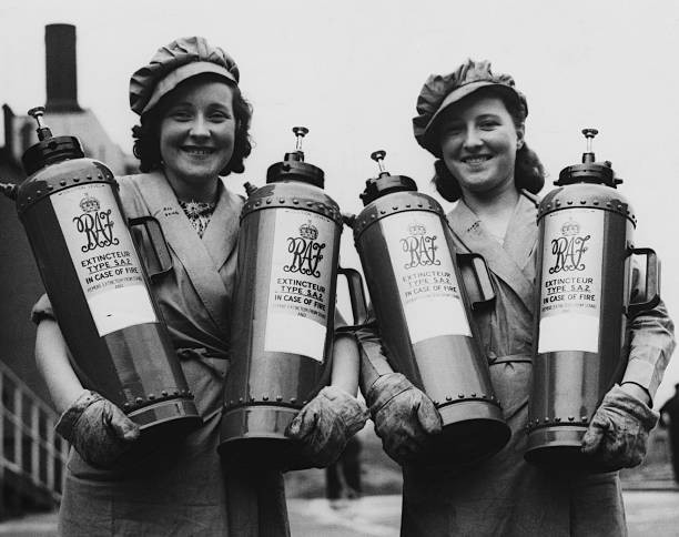 Woman workers at a Ministry of Aircraft Production factory which m- Old Photo