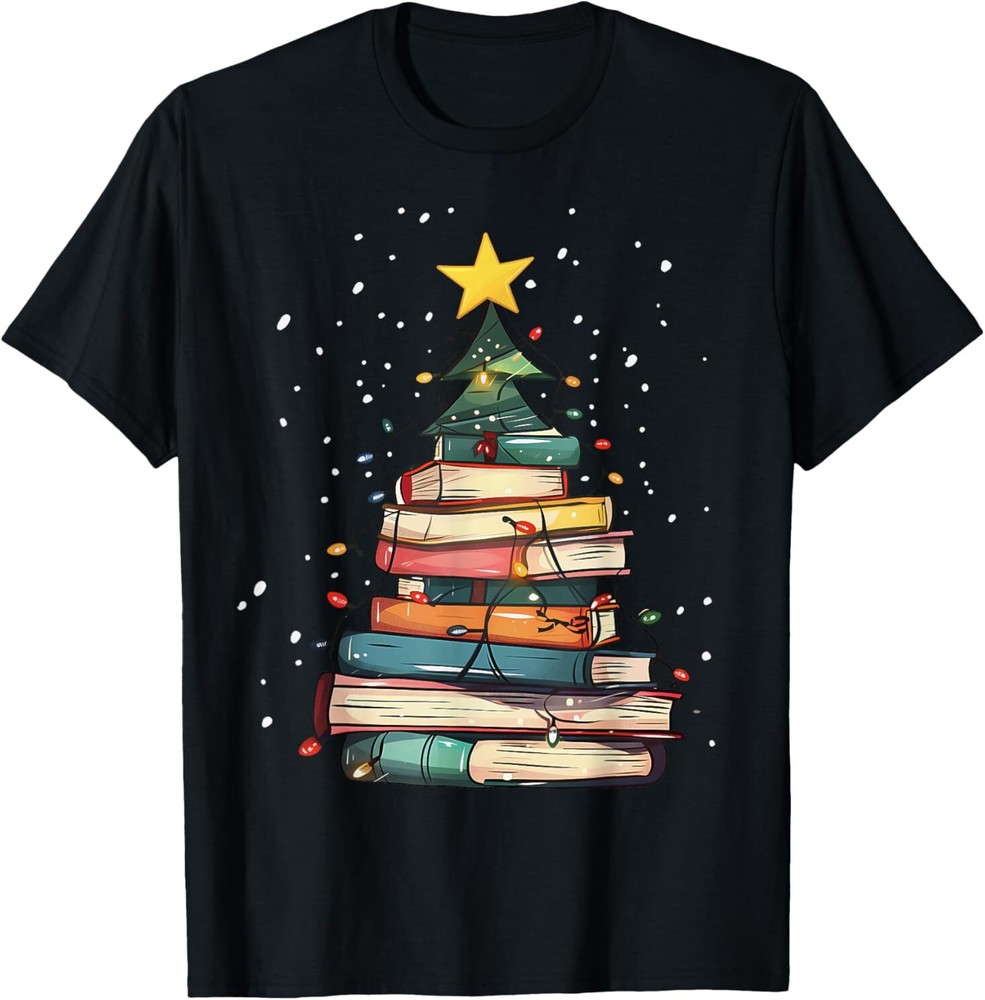 Book Christmas Tree Book Lover Teacher Librarian Men Women T-Shirt