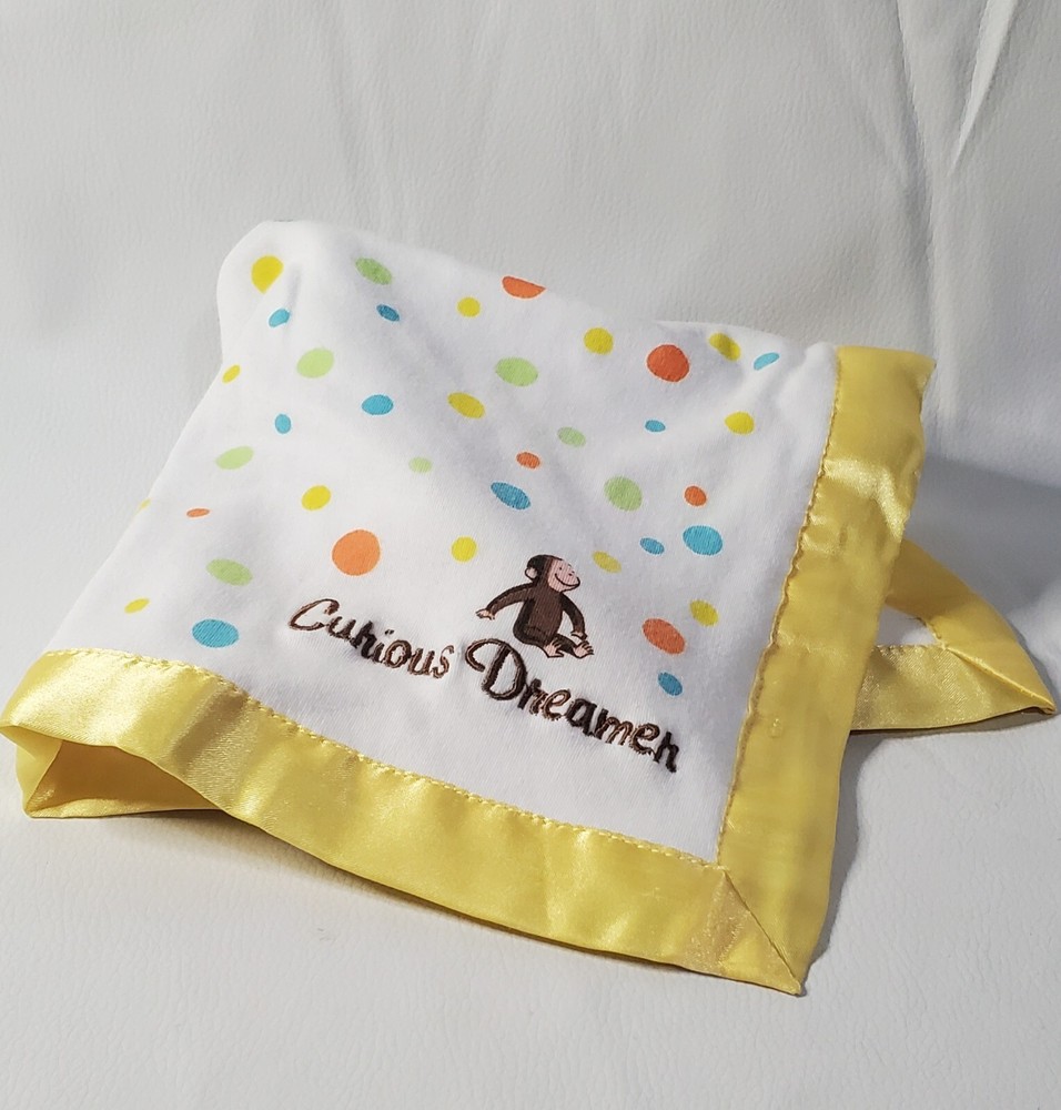 Curious George 14-inch Soft Polka Dot Lovey Blanket with Yellow Satin Trim  
