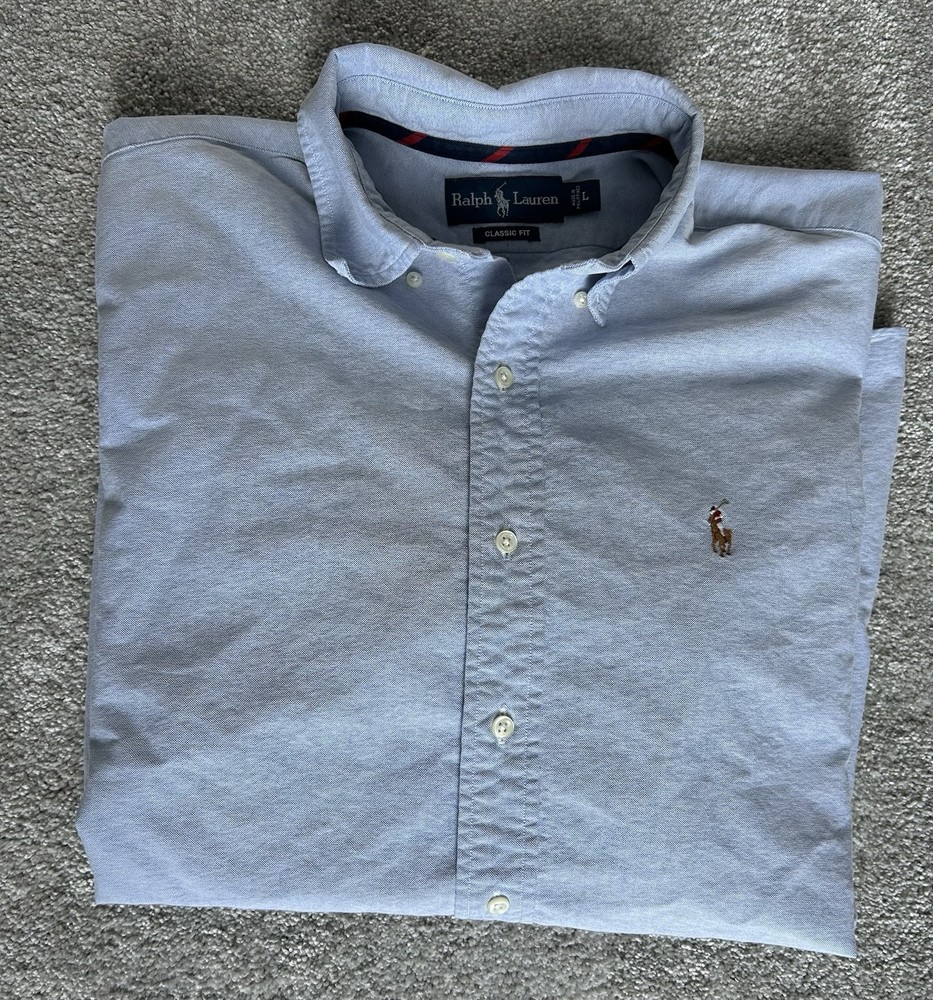 Ralph Lauren Chambray Shirt Mens L Blue Flesh Pony Western Denim Long Sleeve