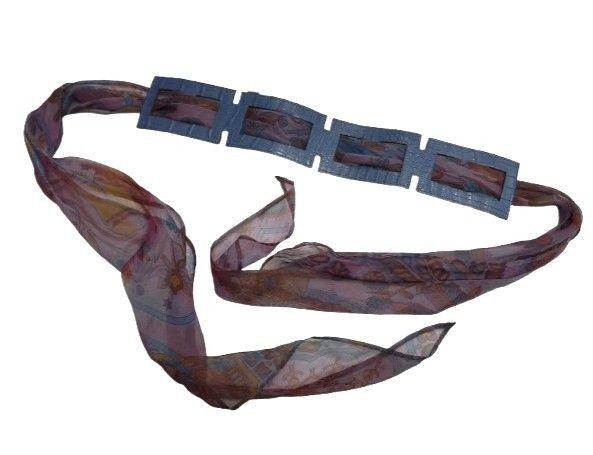Hermes Petite H Crocodile Silk Scarf Belt Ribbon preowned excellent condition