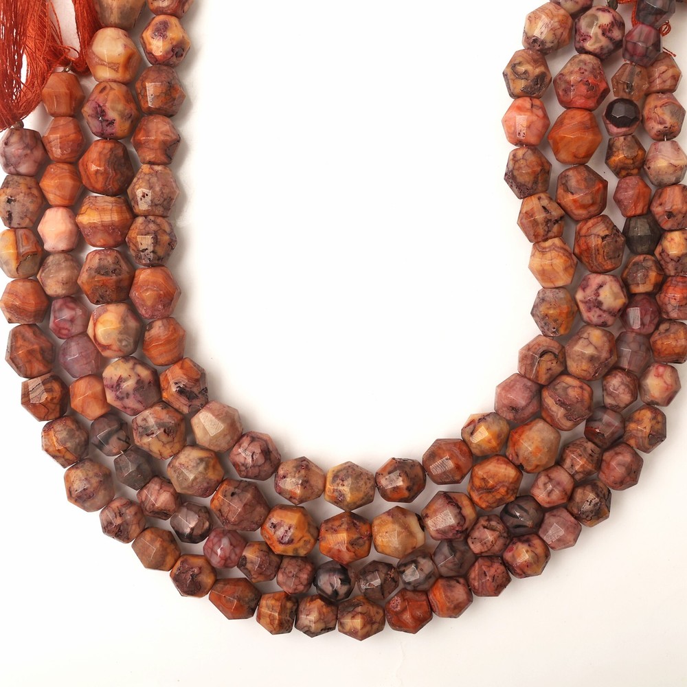 Natural Crazy Lace Agate Bicone Faceted Beads 10in Strand 7-8mm