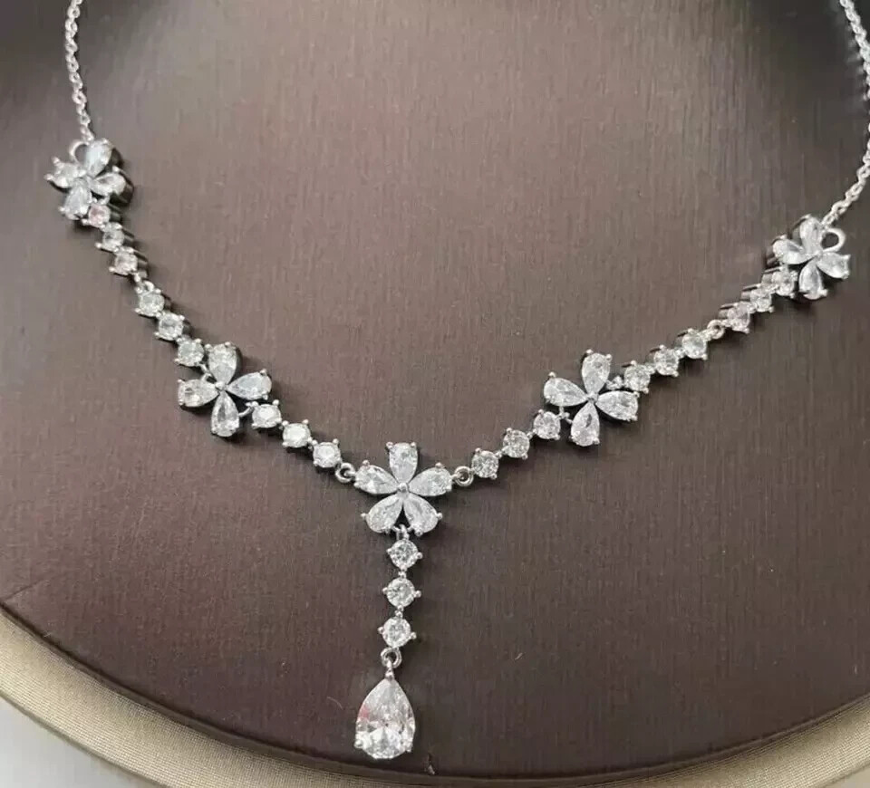 12Ct Pear Cut Simulated Diamond Link Tennis Necklace in 14k White Gold Plated