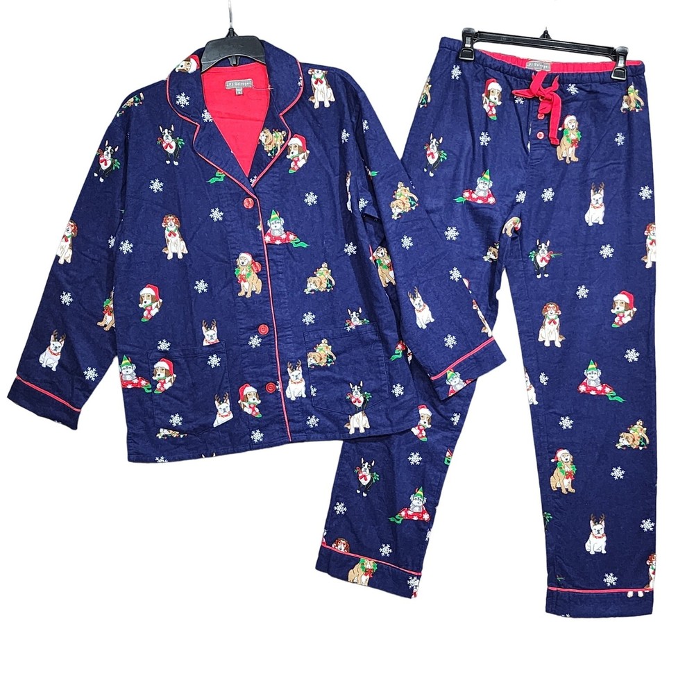 PJ Salvage Happy Pawlidays Flannel Pajama Set in Small Blue