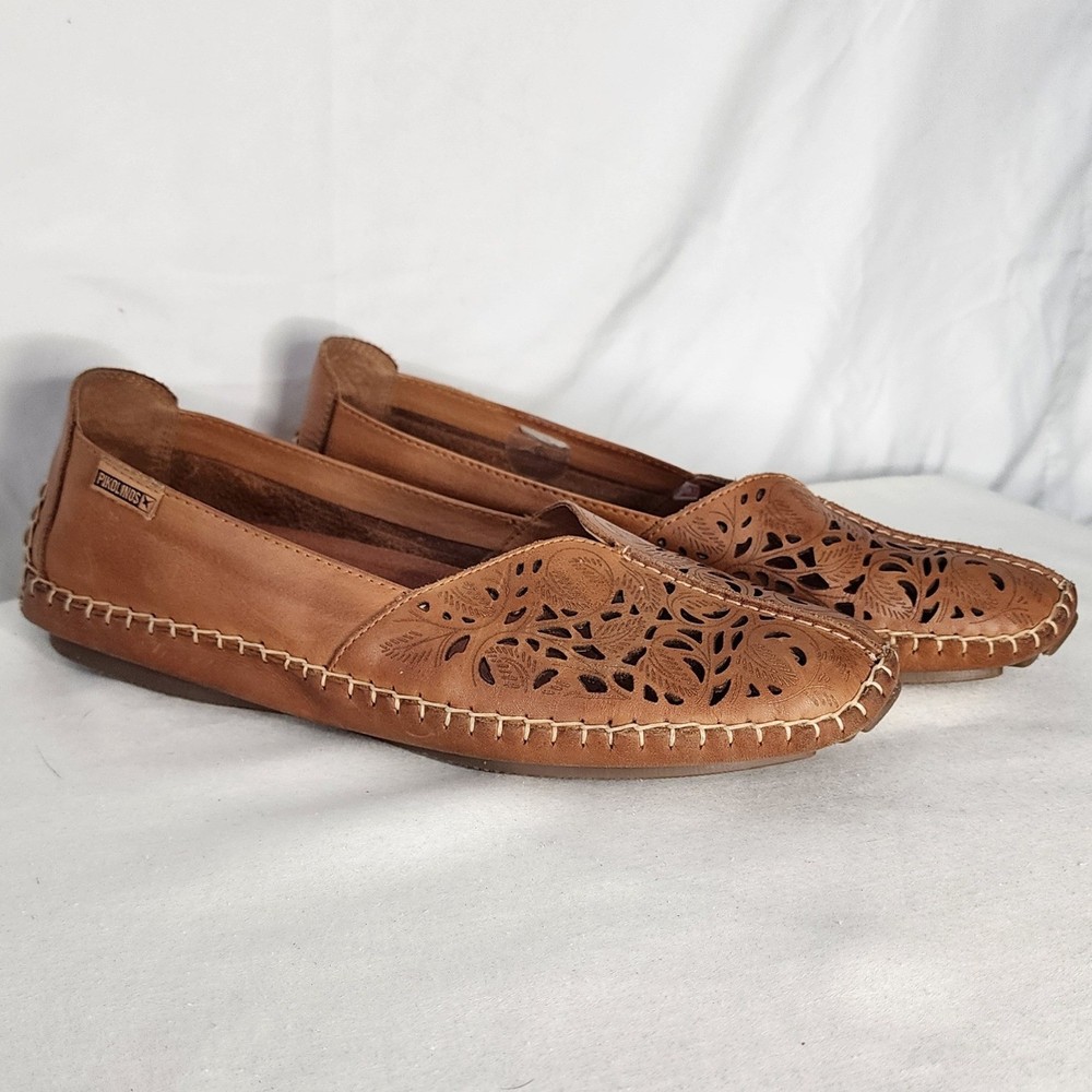 Pikolinos Tan Leather Cutout Slip On Loafer Flats Women EU 40/US 9.5